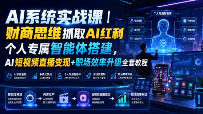 AI系统实战课｜财商思维抓取AI红利｜个人专属智能体搭建，AI短视频直播变现+职场效率升级全套教程-创业网 - 最新网络创业项目与实战营销教程平台 | cye.cc