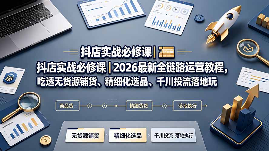 抖店实战必修课｜2026最新全链路运营教程，吃透无货源铺货、精细化选品、千川投流落地玩法-创业网 - 最新网络创业项目与实战营销教程平台 | cye.cc