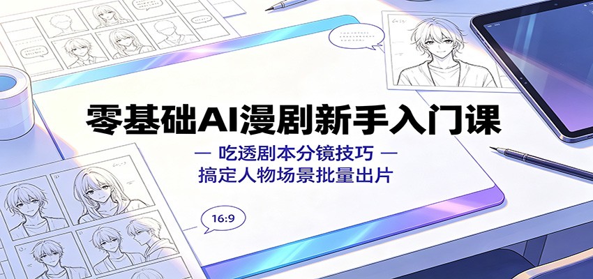 零基础AI漫剧新手入门课：吃透剧本分镜技巧，搞定人物场景批量出片-创业网 - 最新网络创业项目与实战营销教程平台 | cye.cc