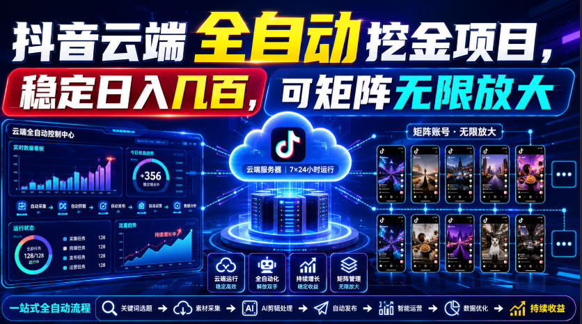 Dy云端全自动挖金项目，稳定日入几百，可矩阵无限放大！【揭秘】-创业网 - 最新网络创业项目与实战营销教程平台 | cye.cc