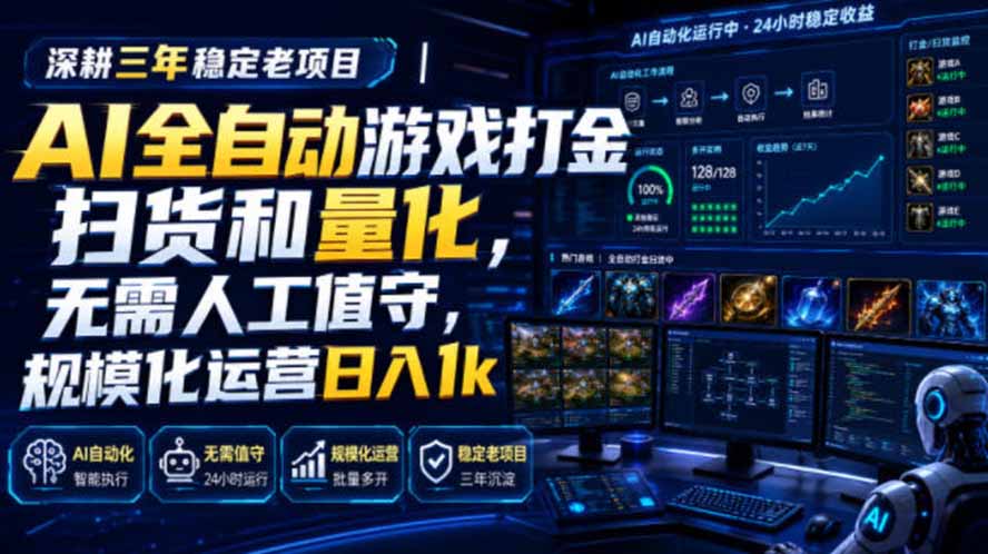 AI全自动游戏打金扫货和量化，规模化运营日入1k，深耕三年稳定老项目！-创业网 - 最新网络创业项目与实战营销教程平台 | cye.cc