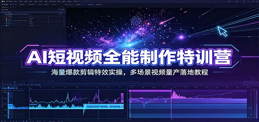 AI短视频全能制作特训营：海量爆款剪辑特效实操，多场景视频量产落地教程-创业网 - 最新网络创业项目与实战营销教程平台 | cye.cc