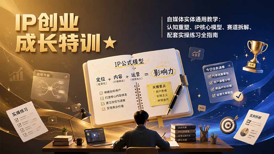 IP创业成长特训★自媒体实体通用教学：认知重塑、IP核心模型、赛道拆解、配套实操练习全指南-创业网 - 最新网络创业项目与实战营销教程平台 | cye.cc