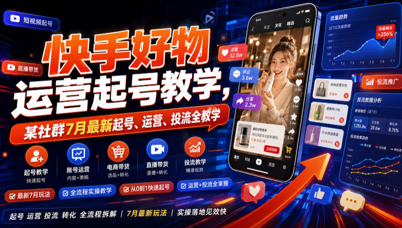 快手好物运营起号教学，某社群7月最新起号、运营、投流全教学-创业网 - 最新网络创业项目与实战营销教程平台 | cye.cc