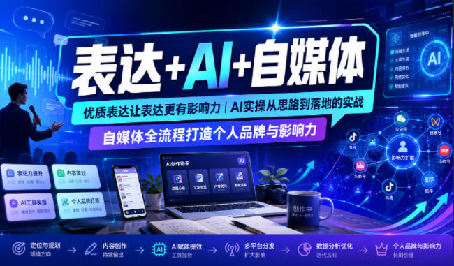 表达+AI+自媒体，优质表达让表达更有影响力|AI实操从思路到落地的实战|自媒体全流程打造个人品牌与影响力-创业网 - 最新网络创业项目与实战营销教程平台 | cye.cc