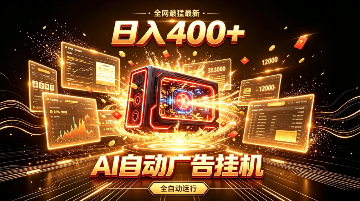 全网最猛最新的AI自动广告挂G，狠收益日入400+，真正做到躺賺式变现【揭秘】-创业网 - 最新网络创业项目与实战营销教程平台 | cye.cc