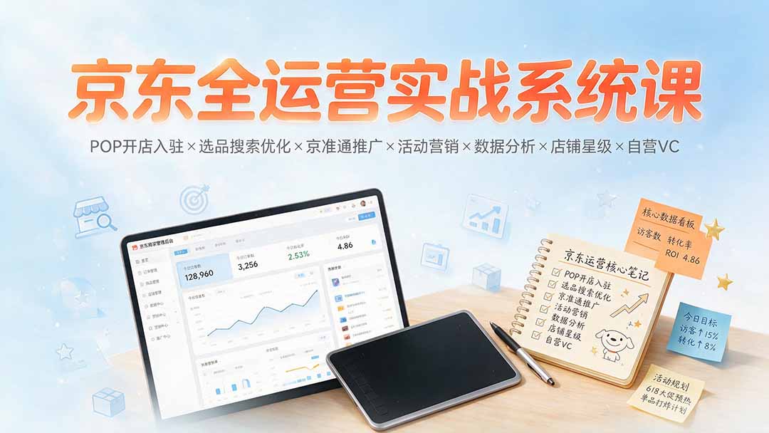 京东全运营实战系统课：POP开店入驻×选品搜索优化×京准通推广×活动营销×数据分析×店铺星级×自营VC-创业网 - 最新网络创业项目与实战营销教程平台 | cye.cc