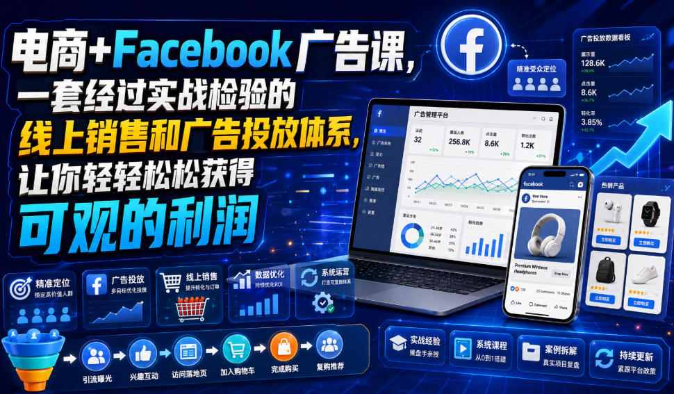 电商+Facebook广告课，一套经过实战检验的线上销售和广告投放体系，让你轻轻松松获得可观的利润【原创双语字幕】-创业网 - 最新网络创业项目与实战营销教程平台 | cye.cc
