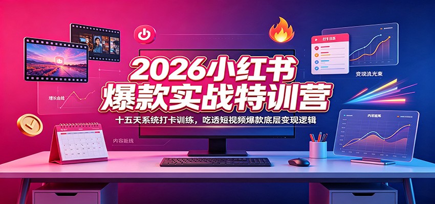 2026小红书爆款实战特训营：十五天系统打卡训练，吃透短视频爆款底层变现逻辑-创业网 - 最新网络创业项目与实战营销教程平台 | cye.cc
