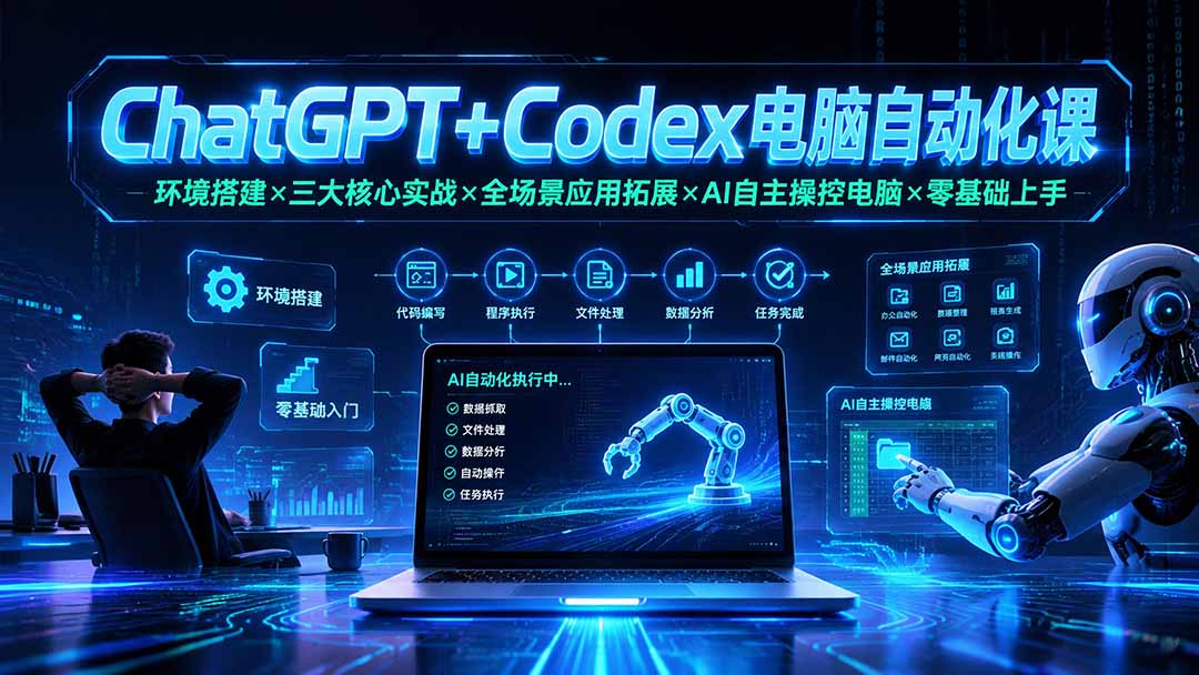 ChatGPT+Codex电脑自动化课：环境搭建×三大核心实战×全场景应用拓展×AI自主操控电脑×零基础上手-创业网 - 最新网络创业项目与实战营销教程平台 | cye.cc
