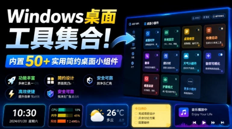 Windows桌面工具集合！内置50+实用简约桌面小组件，含截图、录屏、翻译、天气等，多秘工具箱-创业网 - 最新网络创业项目与实战营销教程平台 | cye.cc