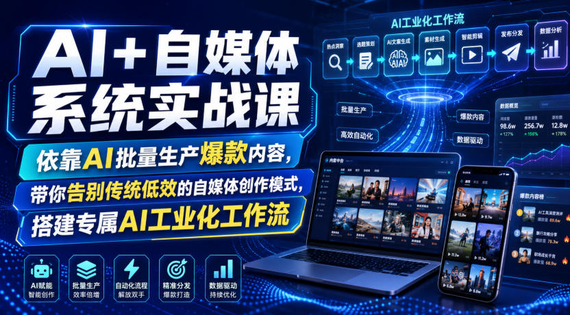 AI+自媒体系统实战课，依靠AI批量生产爆款内容，带你告别传统低效的自媒体创作模式，搭建专属AI工业化工作流-创业网 - 最新网络创业项目与实战营销教程平台 | cye.cc