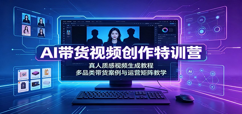 AI带货视频创作特训营：真人质感视频生成教程，多品类带货案例与运营矩阵教学-创业网 - 最新网络创业项目与实战营销教程平台 | cye.cc