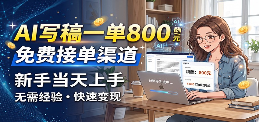 AI写稿一单800，免费接单渠道，一单一结几十到上千，新手当天上手-创业网 - 最新网络创业项目与实战营销教程平台 | cye.cc