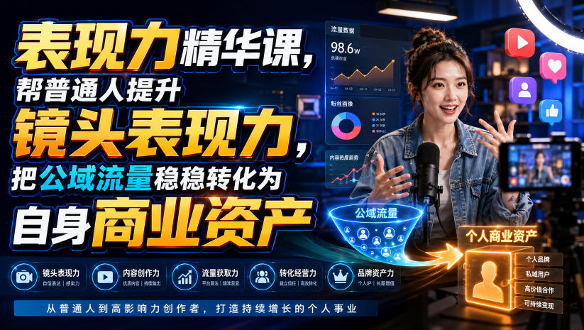 表现力精华课，帮普通人提升镜头表现力，把公域流量稳稳转化为自身商业资产-创业网 - 最新网络创业项目与实战营销教程平台 | cye.cc