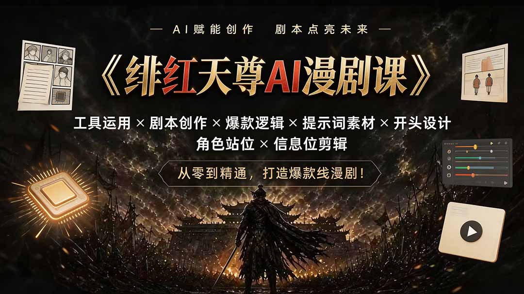 绯红天尊AI漫剧课｜工具运用×剧本创作×爆款逻辑×提示词素材×开头设计×角色站位×信息位剪辑-创业网 - 最新网络创业项目与实战营销教程平台 | cye.cc