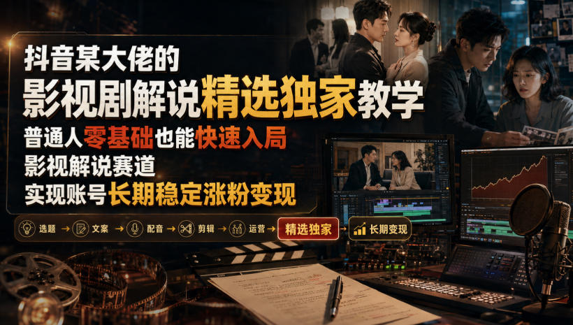 抖音某大佬的影视剧解说精选独家教学，普通人零基础也能快速入局影视解说赛道，实现账号长期稳定变现-创业网 - 最新网络创业项目与实战营销教程平台 | cye.cc