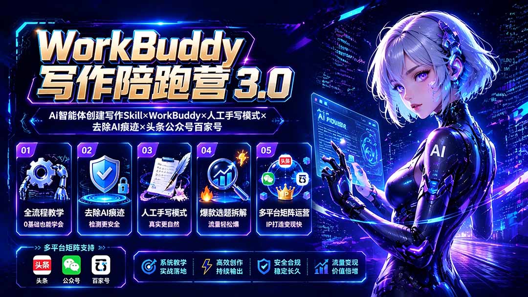 WorkBuddy写作陪跑营3.0-更新：Ai智能体创建写作Skill×WorkBuddy×人工手写模式×去除AI痕迹×头条公众号百家号-创业网 - 最新网络创业项目与实战营销教程平台 | cye.cc