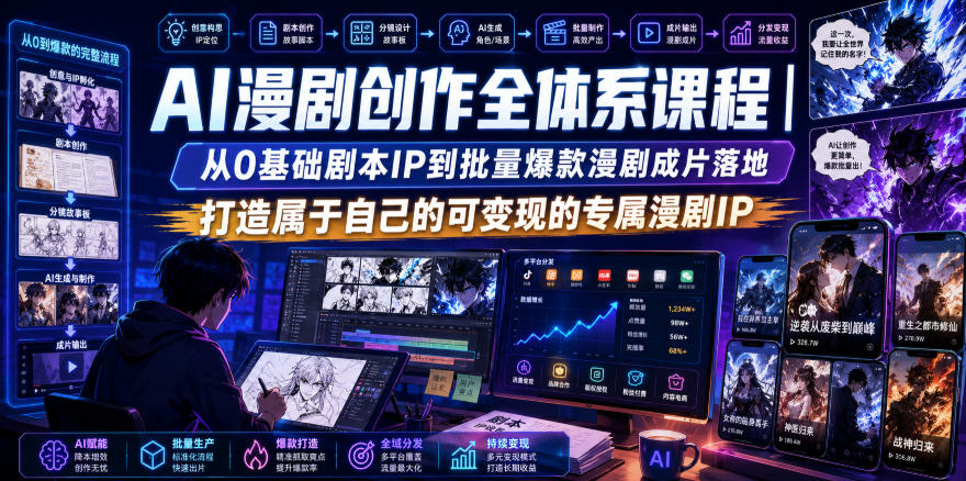 AI漫剧创作全体系课程｜从0基础剧本IP到批量爆款漫剧成片落地，打造属于自己的可变现的专属漫剧IP-创业网 - 最新网络创业项目与实战营销教程平台 | cye.cc