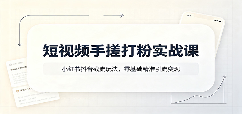短视频手搓打粉实战课：小红书抖音截流玩法，零基础精准引流变现-创业网 - 最新网络创业项目与实战营销教程平台 | cye.cc