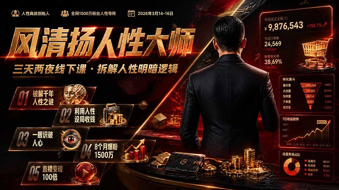 风清扬人性大师-三天两夜3月14-16线下课2026年｜拆解人性明暗逻辑，识人避坑，千万粉涨粉+直播百倍变现实战教学-创业网 - 最新网络创业项目与实战营销教程平台 | cye.cc