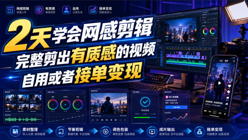 2天学会网感剪辑，完整剪出有质感的视频，自用或者接单变现-创业网 - 最新网络创业项目与实战营销教程平台 | cye.cc