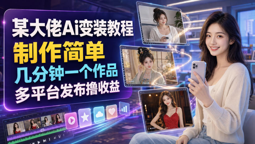 某大佬Ai变装教程，制作简单，几分钟一个作品，多平台发布撸收益-创业网 - 最新网络创业项目与实战营销教程平台 | cye.cc