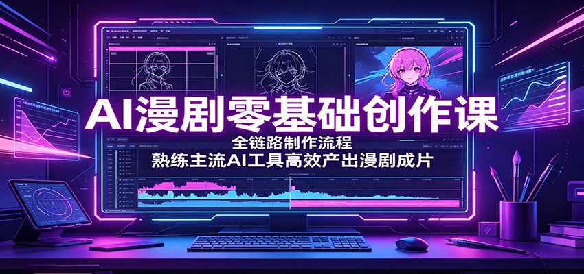 AI漫剧零基础创作课：全链路制作流程，熟练主流AI工具高效产出漫剧成片-创业网 - 最新网络创业项目与实战营销教程平台 | cye.cc