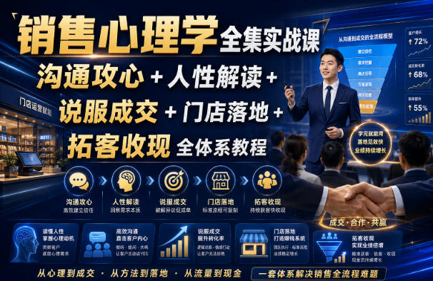 销售心理学全集实战课｜沟通攻心+人性解读+说服成交+门店落地+拓客收现全体系教程-创业网 - 最新网络创业项目与实战营销教程平台 | cye.cc