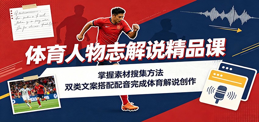 体育人物志解说精品课：掌握素材搜集方法，双类文案搭配配音完成体育解说创作-创业网 - 最新网络创业项目与实战营销教程平台 | cye.cc