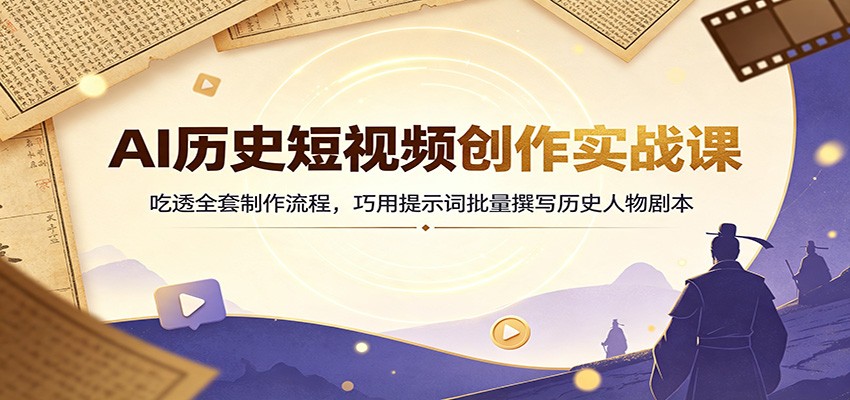 AI历史短视频创作实战课：吃透全套制作流程，巧用提示词批量撰写历史人物剧本-创业网 - 最新网络创业项目与实战营销教程平台 | cye.cc