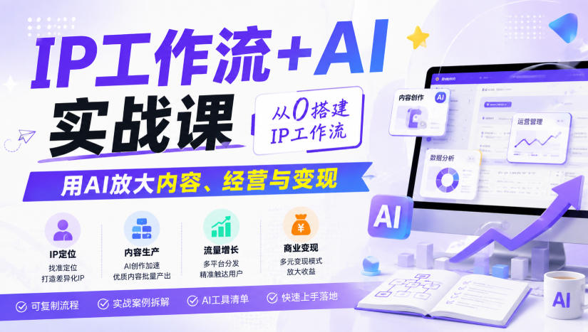IP工作流+AI实战课，从0搭建IP工作流，用AI放大内容、经营与变现-创业网 - 最新网络创业项目与实战营销教程平台 | cye.cc