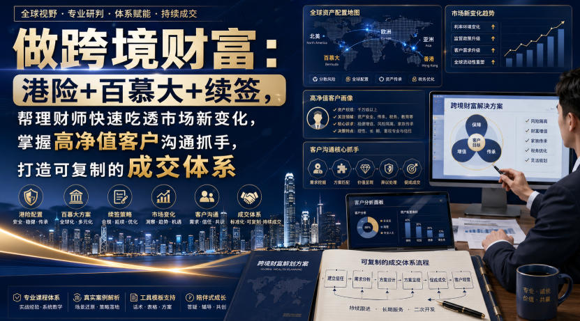 做跨境财富：港险+百慕大+续签，帮理财师快速吃透市场新变化，掌握高净值客户沟通抓手，打造可复制的成交体系-创业网 - 最新网络创业项目与实战营销教程平台 | cye.cc