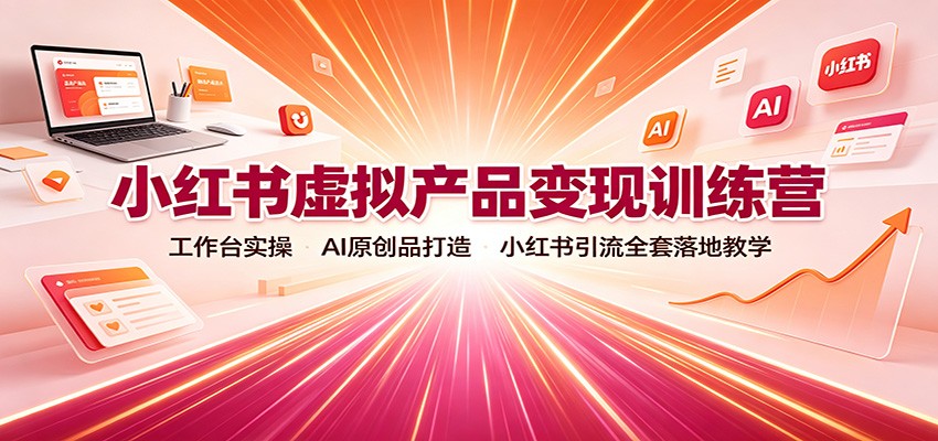 小红书虚拟产品变现训练营：工作台实操，AI原创品打造，小红书引流全套落地教学-创业网 - 最新网络创业项目与实战营销教程平台 | cye.cc