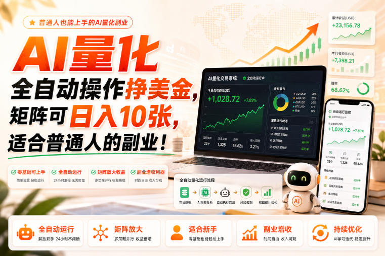 AI量化全自动操作挣美金，矩阵可日入10张，适合普通人的副业！【揭秘】-创业网 - 最新网络创业项目与实战营销教程平台 | cye.cc