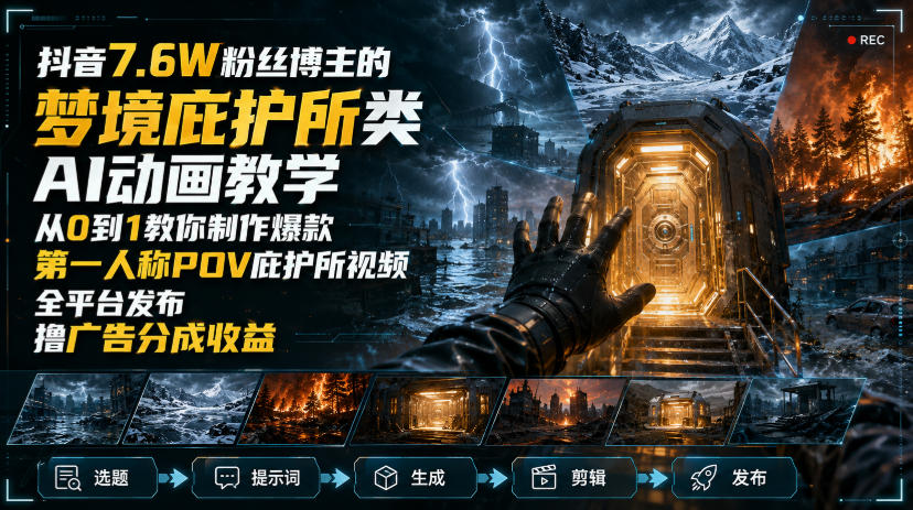 抖音7.6W粉丝博主的梦境庇护所类AI动画教学，从0到1教你制作爆款第一人称POV庇护所视频，全平台发布撸广告分成收益-创业网 - 最新网络创业项目与实战营销教程平台 | cye.cc