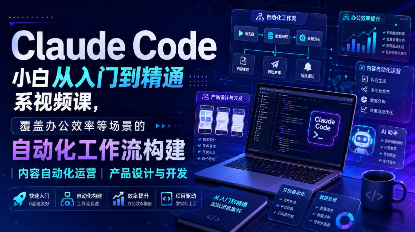 Claude Code小白从入门到精通系视频课，覆盖办公效率等场景的自动化工作流构建|内容自动化运营|产品设计与开发-创业网 - 最新网络创业项目与实战营销教程平台 | cye.cc