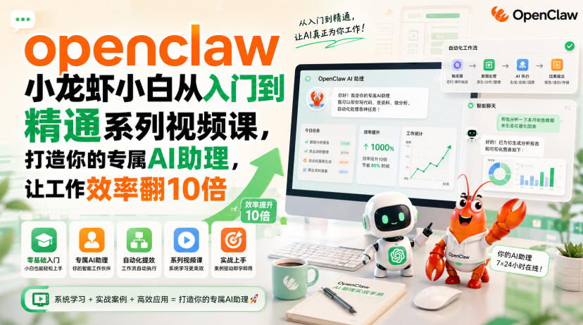 openclaw小龙虾小白从入门到精通系列视频课，打造你的专属AI助理，让工作效率翻10倍-创业网 - 最新网络创业项目与实战营销教程平台 | cye.cc