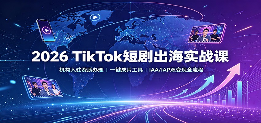 2026 TikTok短剧出海实战课：机构入驻资质办理，一键成片工具，IAA/IAP双变现全流程-创业网 - 最新网络创业项目与实战营销教程平台 | cye.cc