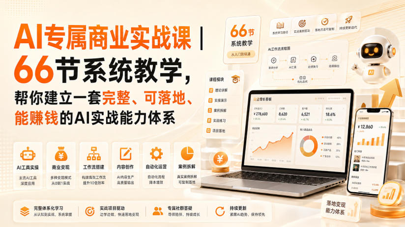 AI专属商业实战课｜66节系统教学，帮你建立一套完整、可落地、能賺钱的AI实战能力体系-创业网 - 最新网络创业项目与实战营销教程平台 | cye.cc