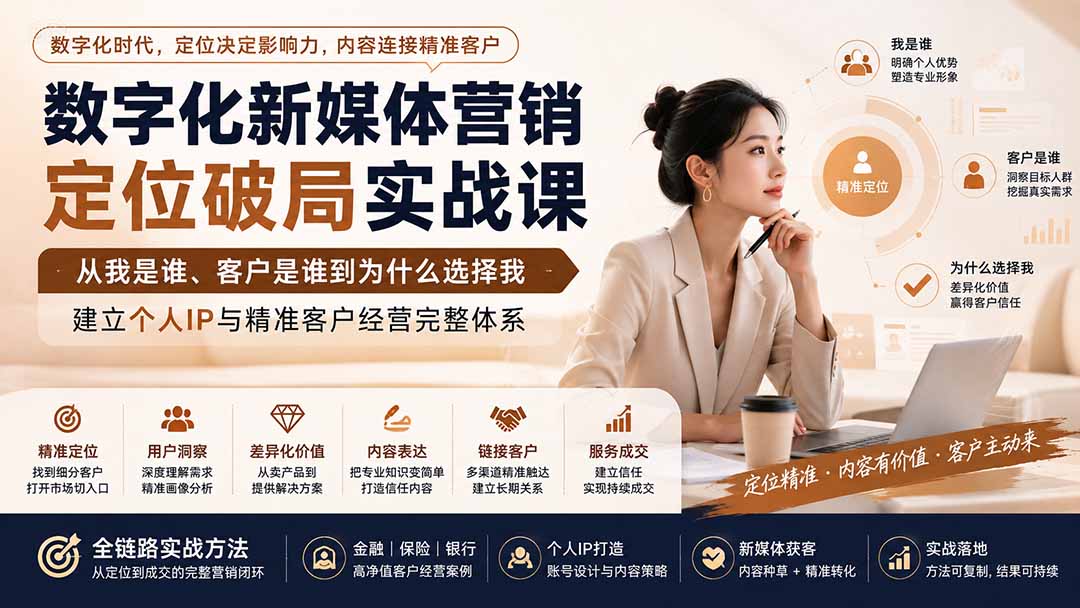 数字化新媒体营销定位破局实战课：从我是谁、客户是谁到为什么选择我，建立个人IP与精准客户经营完整体系-创业网 - 最新网络创业项目与实战营销教程平台 | cye.cc