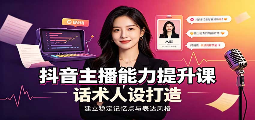 抖音主播能力提升课：账号底层逻辑，直播间搭建调试，话术人设打造全套教学-创业网 - 最新网络创业项目与实战营销教程平台 | cye.cc