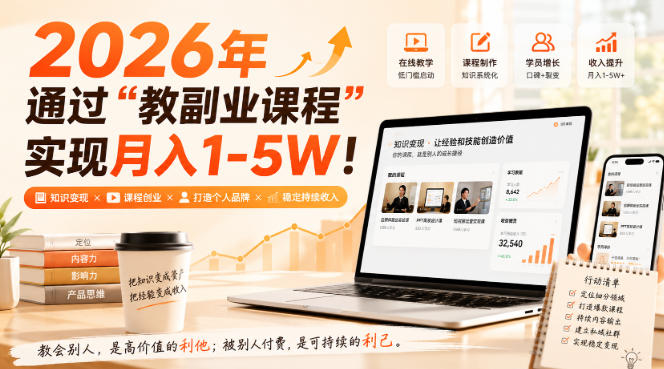 2026年通过“教副业课程”实现月入1-5W！毫无保留的全部教给你，长期稳定【揭秘】-创业网 - 最新网络创业项目与实战营销教程平台 | cye.cc