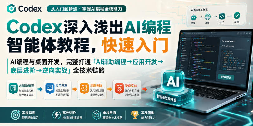 Codex深入浅出AI编程智能体教程，快速入门AI编程与桌面开发，打通「AI辅助编程→应用开发→底层进阶→逆向实战」全技术链路-创业网 - 最新网络创业项目与实战营销教程平台 | cye.cc
