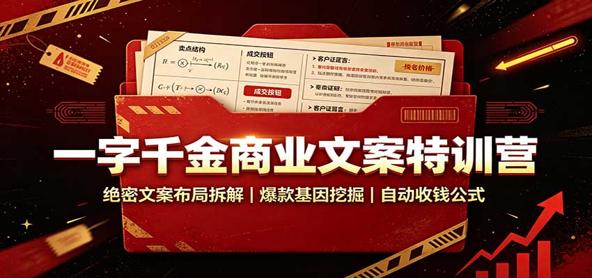 一字千金商业文案特训营：绝密文案布局拆解，爆款基因挖掘，自动收钱公式-创业网 - 最新网络创业项目与实战营销教程平台 | cye.cc