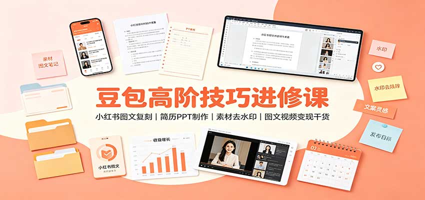豆包高阶技巧进修课：小红书图文复刻，简历PPT制作，素材去水印，图文视频变现干货-创业网 - 最新网络创业项目与实战营销教程平台 | cye.cc
