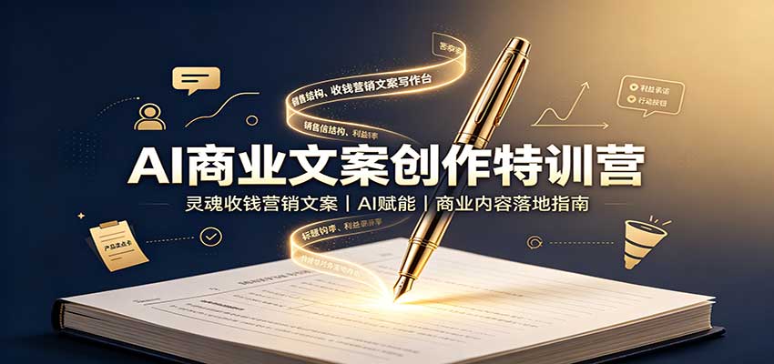 AI商业文案创作特训营：灵魂收钱营销文案，AI赋能，商业内容落地指南-创业网 - 最新网络创业项目与实战营销教程平台 | cye.cc
