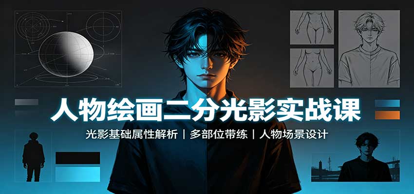 人物绘画二分光影实战课：光影基础属性解析，多部位带练，人物场景设计-创业网 - 最新网络创业项目与实战营销教程平台 | cye.cc