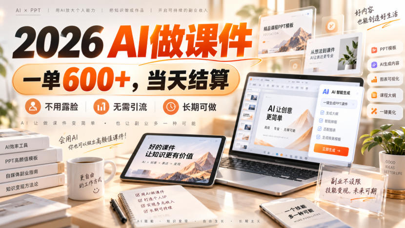 2026 AI做课件，一单600+，当天结算，不用露脸，无需引流，长期可做【揭秘】-创业网 - 最新网络创业项目与实战营销教程平台 | cye.cc