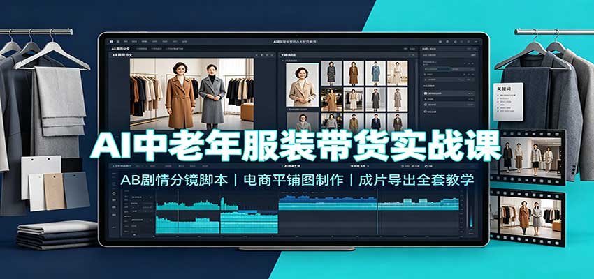 AI中老年服装带货实战课：AB剧情分镜脚本，电商平铺图制作，成片导出全套教学-创业网 - 最新网络创业项目与实战营销教程平台 | cye.cc